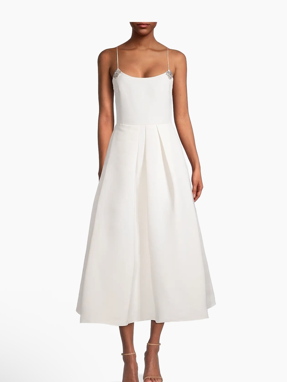 Sachin + Babi Ivory Midi Slip Dress with Pleated Skirt